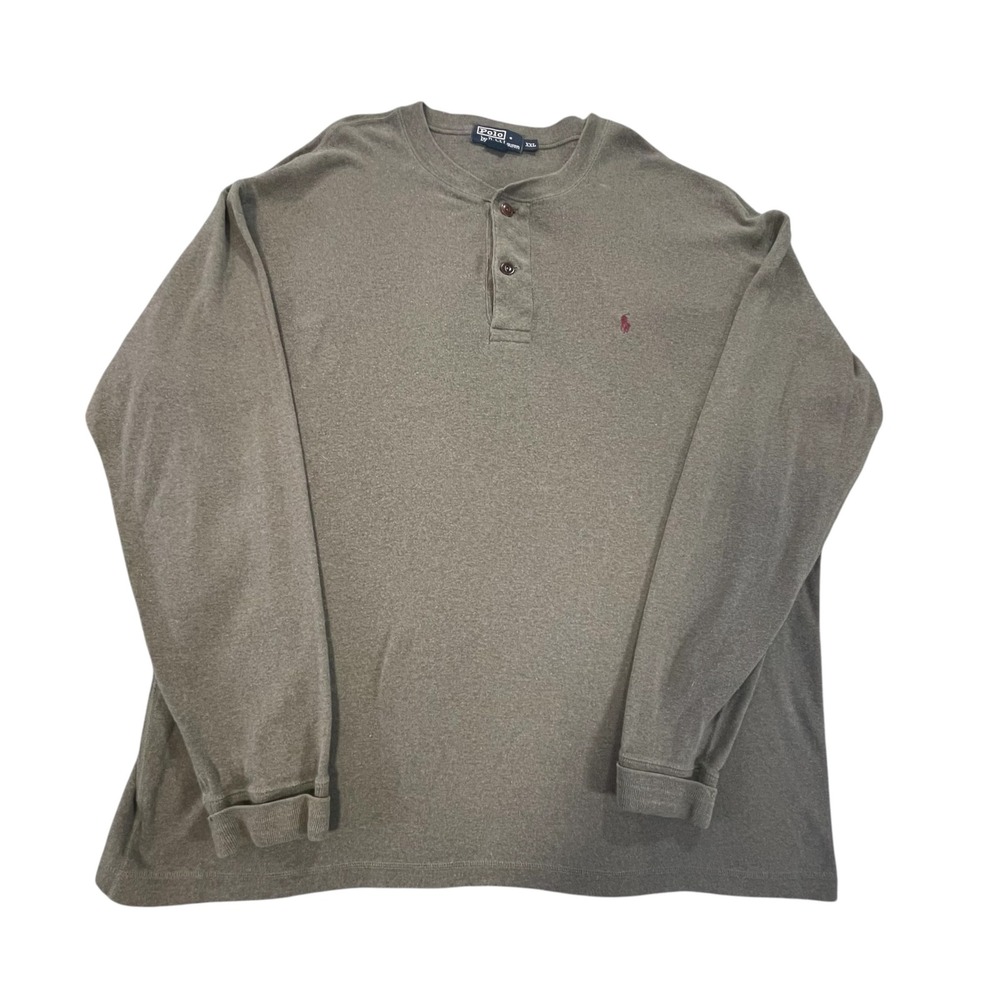 Vintage 90s Polo Ralph Lauren Henley Knit Sweater Mens XXL Olive Green Cotton